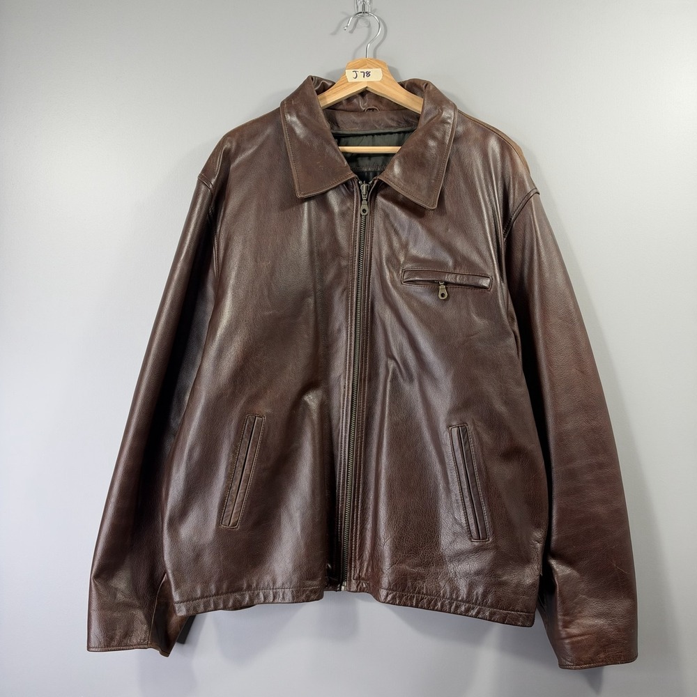 Wilsons Leather Jacket Mens XL Brown Leather Full Zip Bomber Lined Pockets